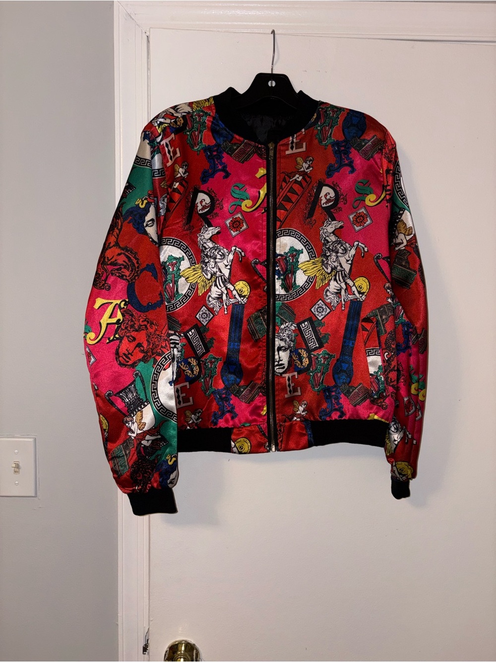 Vintage Women’s Red Patterned Bomber Jacket